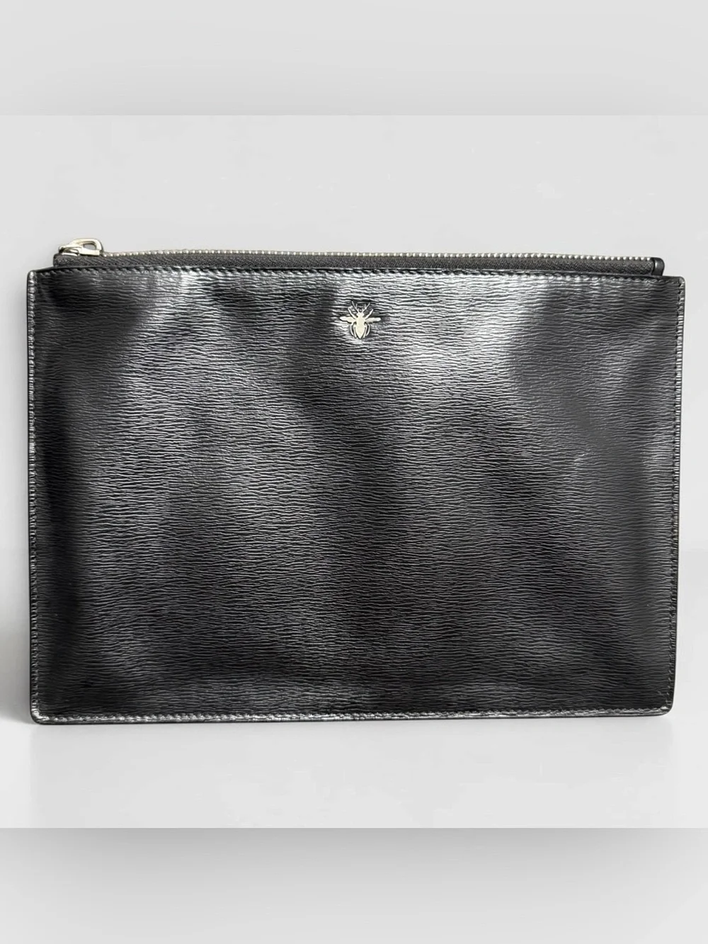 Dior Homme Black Calfskin Bee Pouch Clutch Document Case